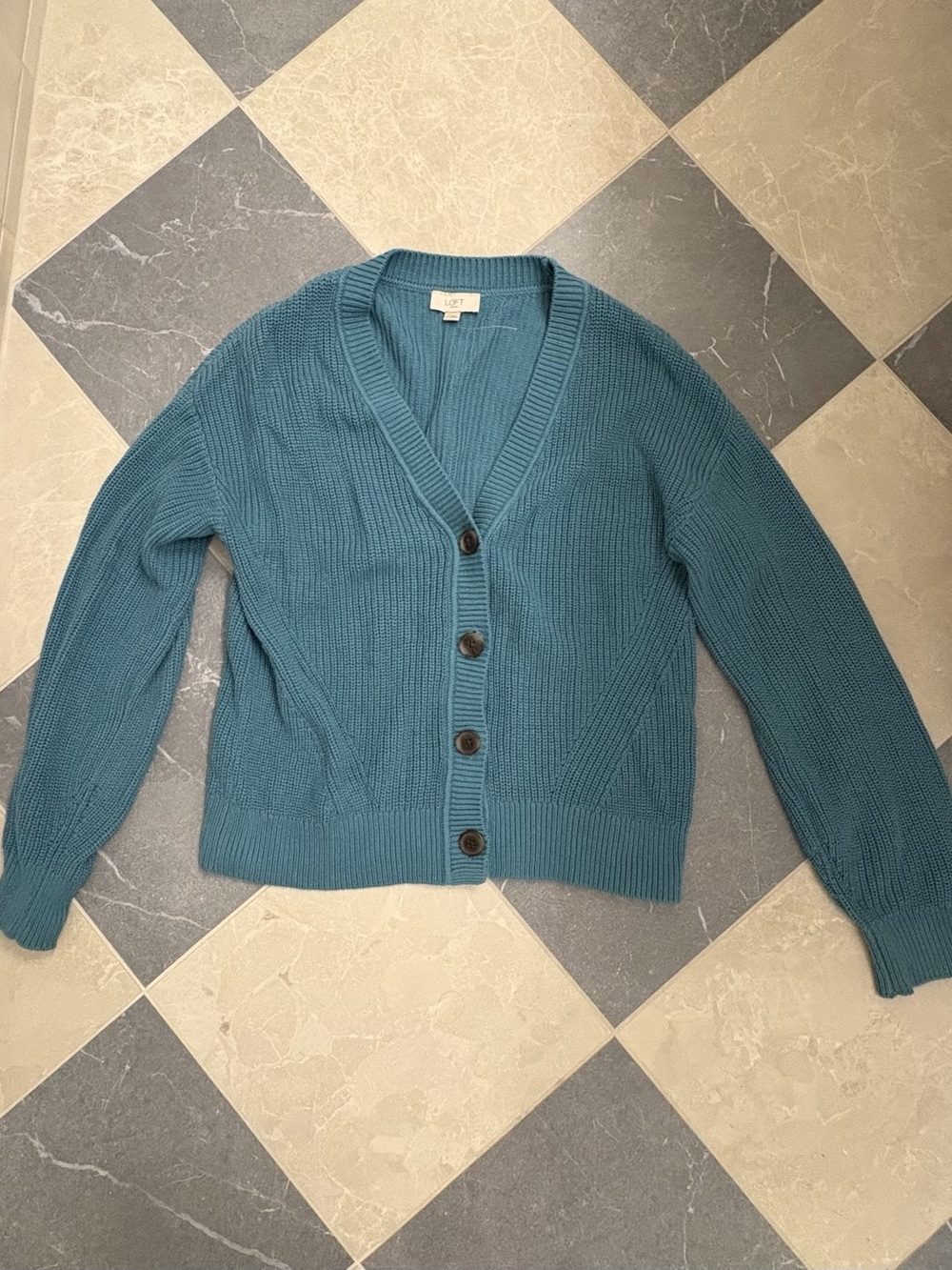 LOFT Chunky Knit Cotton Cardigan in Blue Size Medium Like New